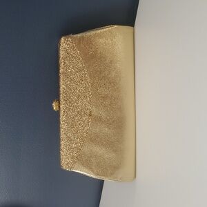 Vintage 1950s–1960s Gold Glitter Clutch – Chain Strap